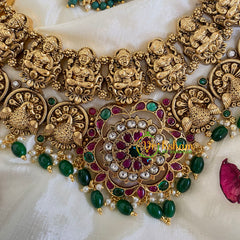 Premium Lakshmi Temple Short Neckpiece-Green Bead-G5930
