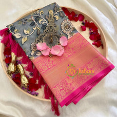 Grey Kalamkari Saree -Semi Soft Silk Saree-VS885