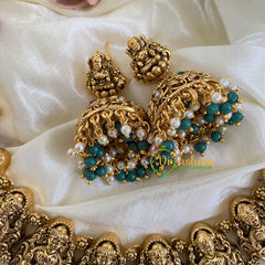 Premium Lakshmi Temple Short Neckpiece-Green Bead-G5930