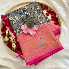 Grey Kalamkari Saree -Semi Soft Silk Saree-VS885