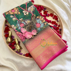 Green Kalamkari Saree -Semi Soft Silk Saree -VS893