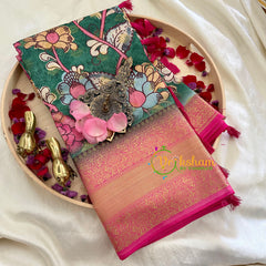 Green Kalamkari Saree -Semi Soft Silk Saree -VS893