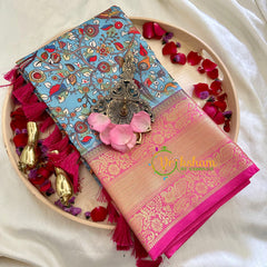 Sky Blue Kalamkari Saree -Semi Soft Silk Saree -VS894