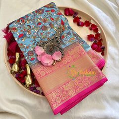 Sky Blue Kalamkari Saree -Semi Soft Silk Saree -VS894