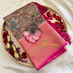 Light Brown Kalamkari Saree -Semi Soft Silk Saree -VS896