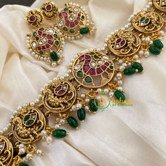 Premium Antique Peacock High Neck Choker-Green Bead-G7258