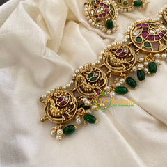 Premium Antique Peacock High Neck Choker-Green Bead-G7258