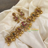 Premium Antique Peacock High Neck Choker-Gold Bead Pearl-G7259