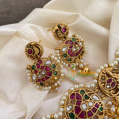 Premium Antique Peacock High Neck Choker-Gold Bead Pearl-G7259