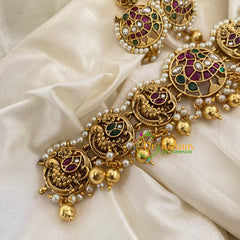 Premium Antique Peacock High Neck Choker-Gold Bead Pearl-G7259