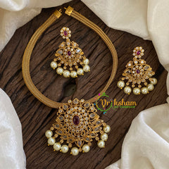 AD Stone Addigai Short Neckpiece-Red-G9894