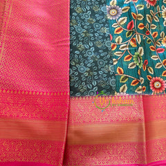 Teal Blue Kalamkari Saree -Semi Soft Silk Saree-VS888