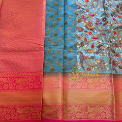 Sky Blue Kalamkari Saree -Semi Soft Silk Saree -VS894