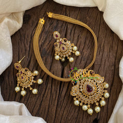 AD Stone Addigai Short Neckpiece-Red-G9896