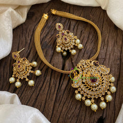 AD Stone Addigai Short Neckpiece-Red-G9896