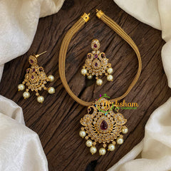 AD Stone Addigai Short Neckpiece-Red-G9896