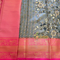 Grey Kalamkari Saree -Semi Soft Silk Saree-VS885