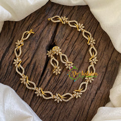 Simple AD Stone Choker Short Neckpiece-White-Floral -G9891