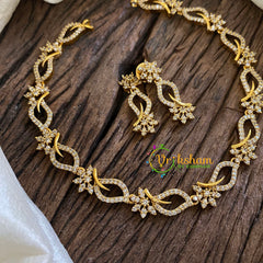 Simple AD Stone Choker Short Neckpiece-White-Floral -G9891