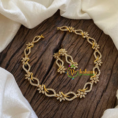 Simple AD Stone Choker Short Neckpiece-White-Floral -G9891