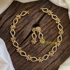 Simple AD Stone Choker Short Neckpiece-White-Floral -G9891