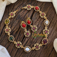 Fancy AD Stone Designer Neckpiece -Navrathna-Multicolor-G048