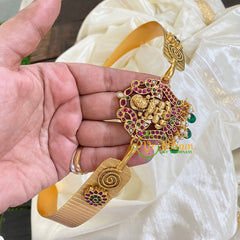 AD Stone Lakshmi Pendant Plain Hipbelt-Green Bead-G5841