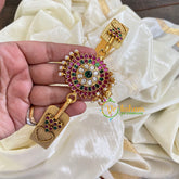 AD Stone Floral Pendant Plain Hipbelt-Pearl-G5844