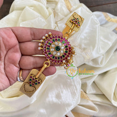 AD Stone Floral Pendant Plain Hipbelt-Pearl-G5844