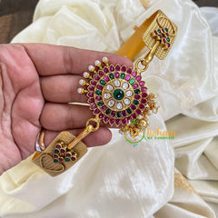 AD Stone Floral Pendant Plain Hipbelt-Pearl-G5844