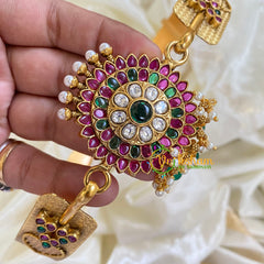 AD Stone Floral Pendant Plain Hipbelt-Green Bead-G5845