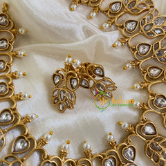 Premium AD Stone Lotus Short Neckpiece-White-G5956