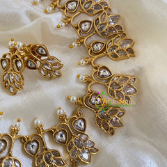 Premium AD Stone Lotus Short Neckpiece-White-G5956