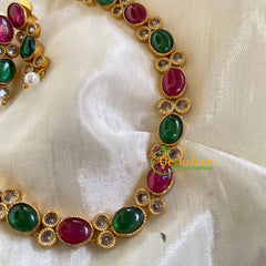Gold look alike simple choker - Red Green-G5966