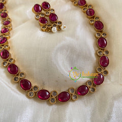 Gold look alike simple choker - Red-G5965