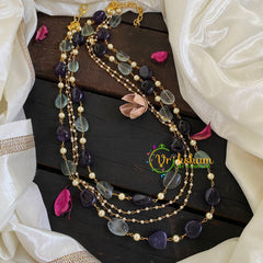 4 Layered Purple Green Stone Pearl Maala Neckpiece-G5959