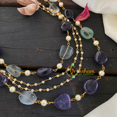 4 Layered Purple Green Stone Pearl Maala Neckpiece-G5959