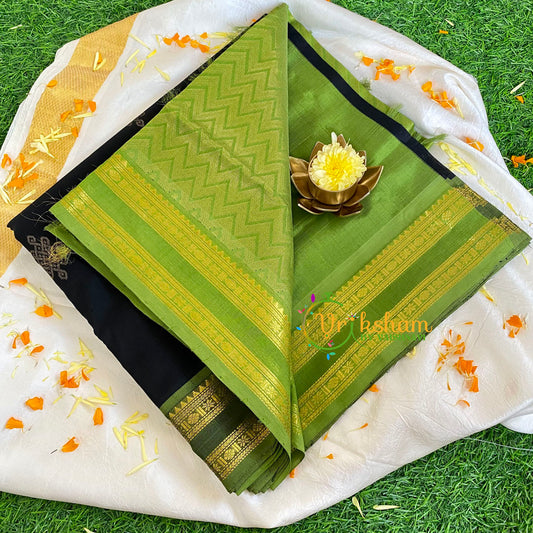 Black Kolam Silk Cotton Saree-Handloom Saree-VS451