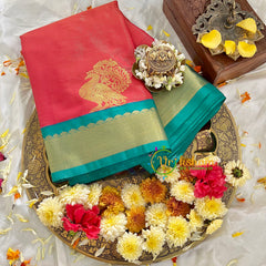 Pink with Turquoise Vairaoosi Silk Saree-VS79