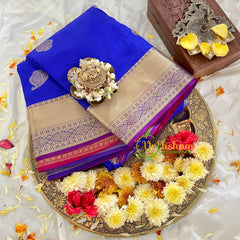 Ink Blue Kanchi Silk Saree with Violet Border-VS83