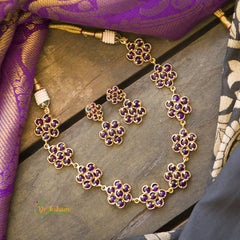 Flower shaped Kemp Neckpiece - Violet-G636