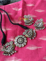 Dual Tone High Neck Choker -White Stone -D016