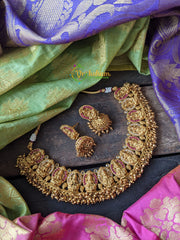 Premium Temple Choker - Lakshmi -Red White -G909