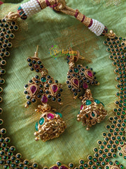 Traditional Precious Kemp Short Neckpiece -Green,Red -G919