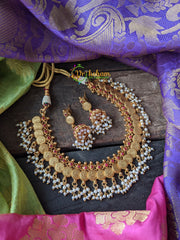 Lakshmi coin Temple Neckpiece -Red -G927