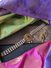 American Diamond Pearl layered High Neck Choker -G1410