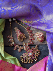 Traditional Precious Kemp Maanga Neckpiece -Red,White -G930