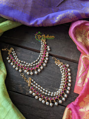 Red Kemp Pearl Layered Ear Chain -G1406