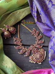 Traditional Precious Kemp Maanga Neckpiece -Red -G924