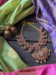 Traditional Precious Kemp Maanga Neckpiece -Red,Green -G923